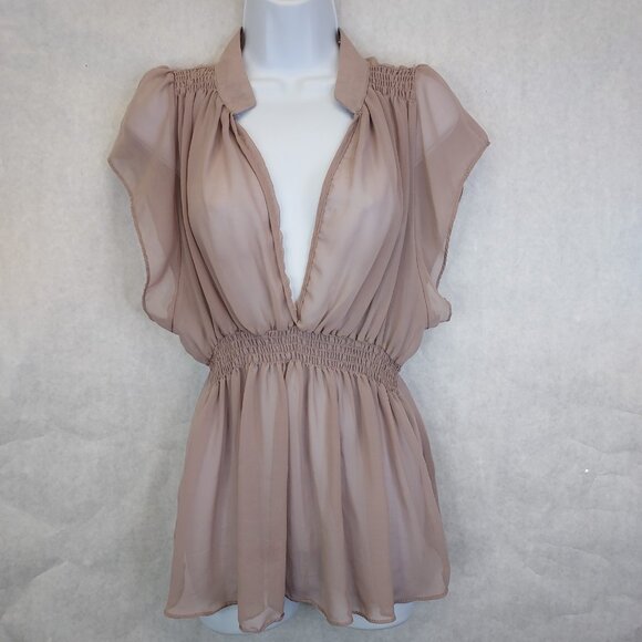 Mirumi Tops - Mirumi Sheer Blouse Women's M/L Deep V-Neck Babydoll Feminine Coquette Ethereal